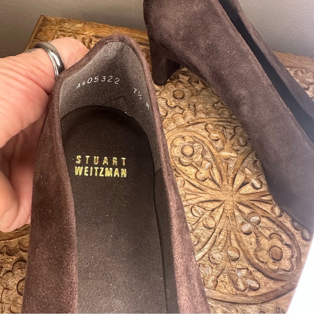 Stuart Weitzman Power Block Chocolate Brown Pump Sz7.5 - Picture 6 of 7